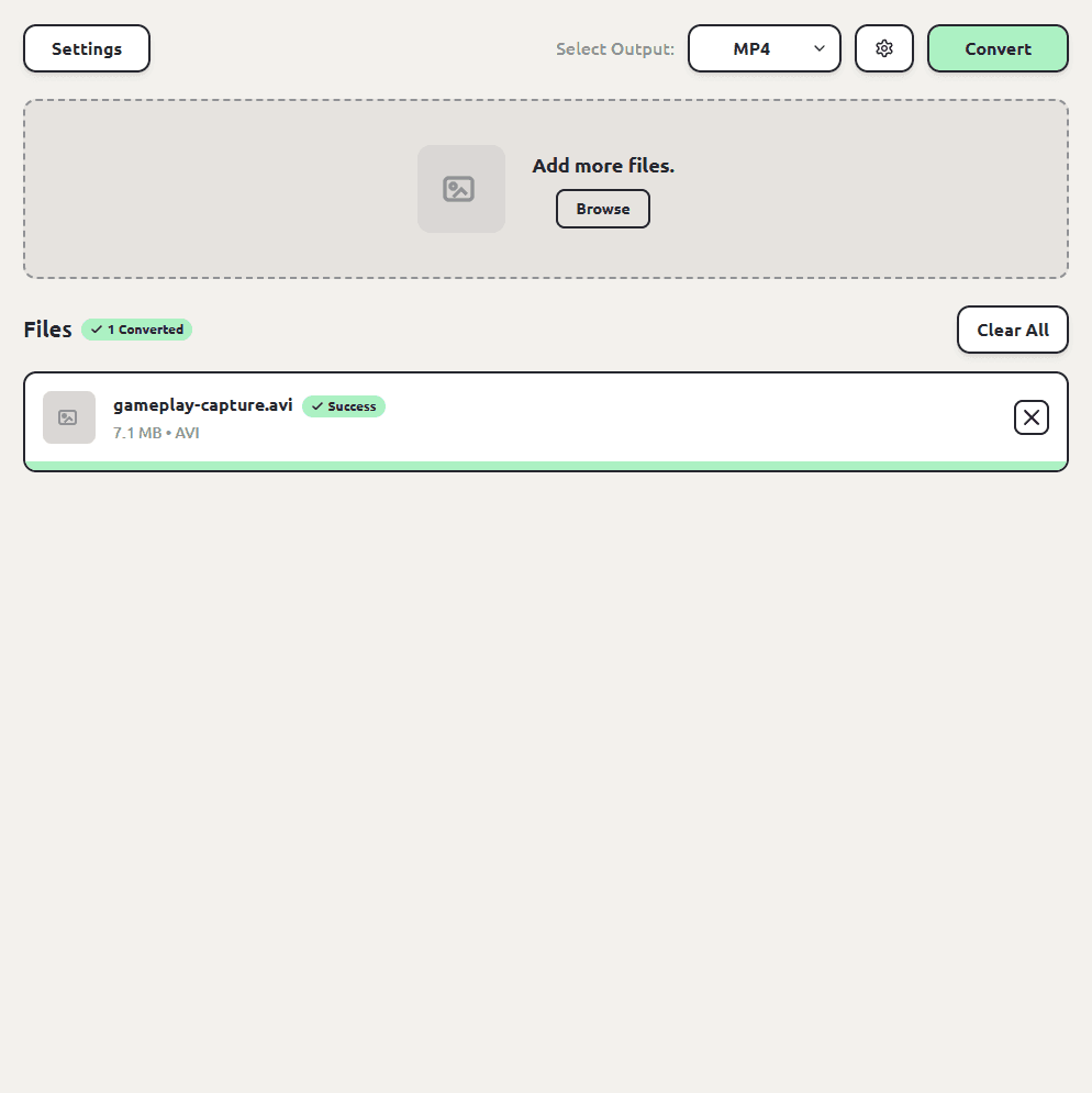 ConvertSave showing a finished AVI to MP4 conversion