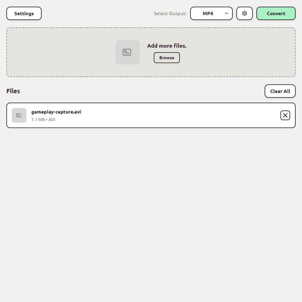ConvertSave with an AVI video queued and MP4 selected as the output format