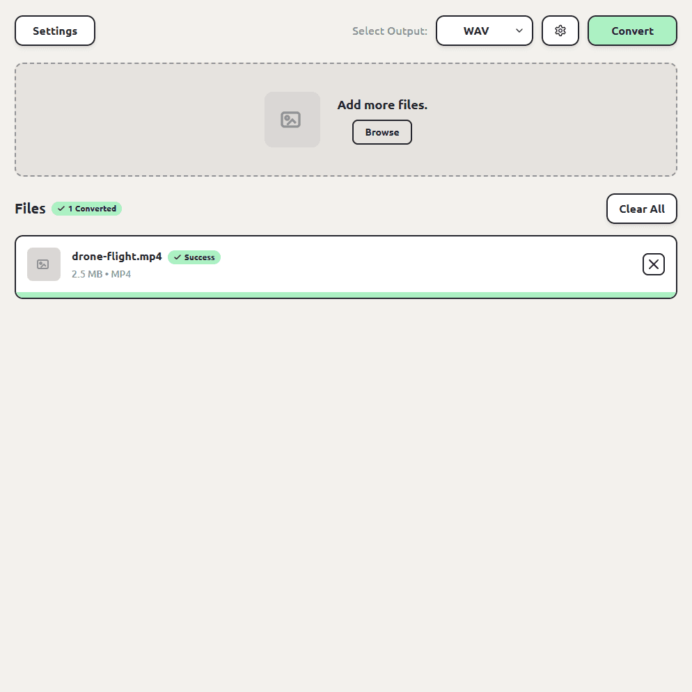 ConvertSave showing a finished MP4 to WAV conversion