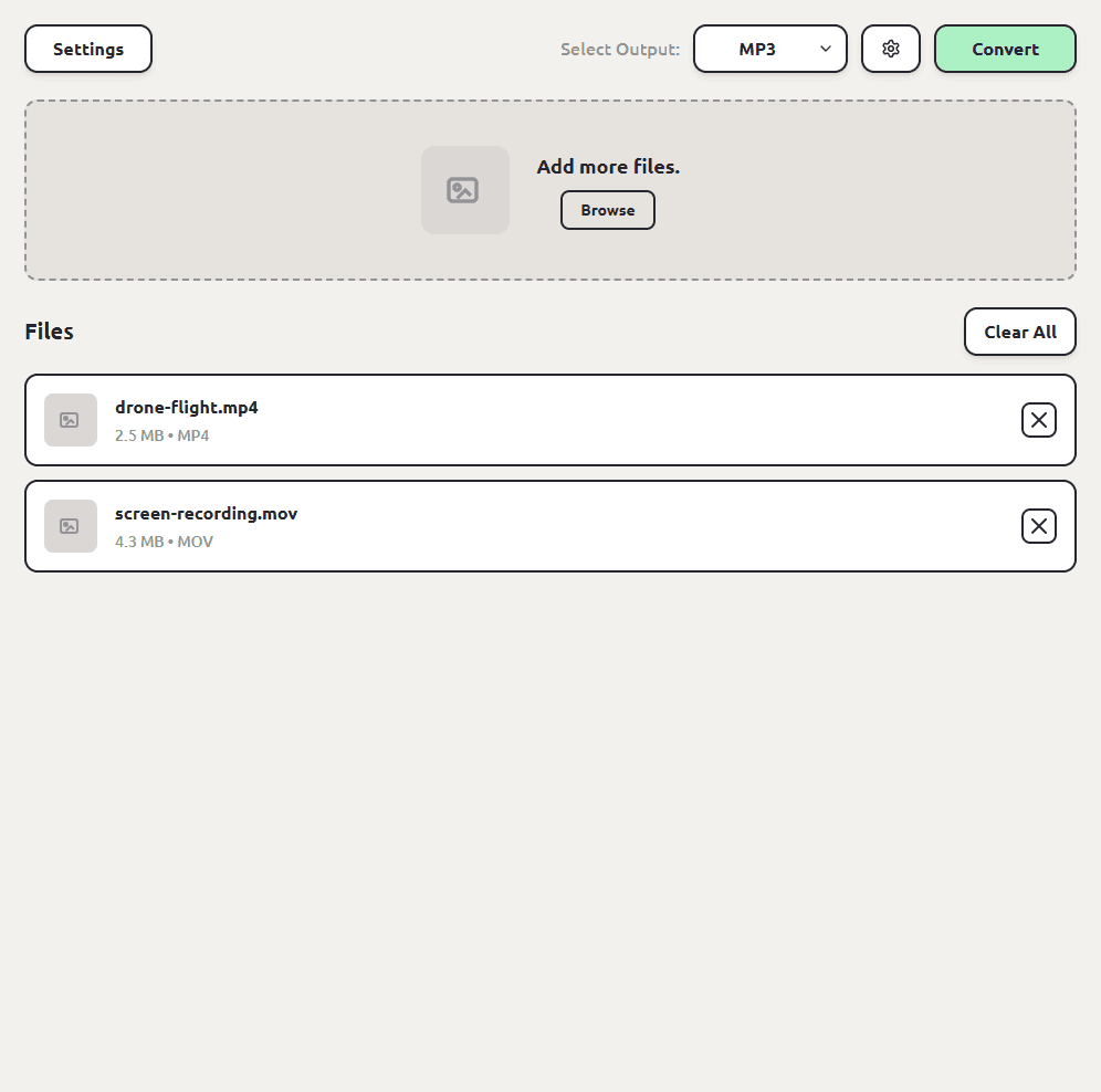 ConvertSave with video files queued and MP3 selected as the output format