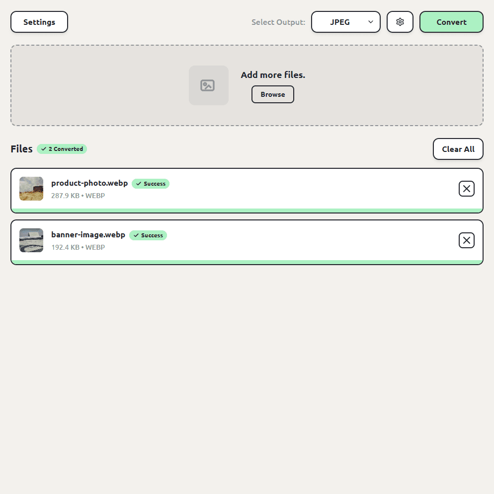 ConvertSave showing WEBP images successfully converted to JPG